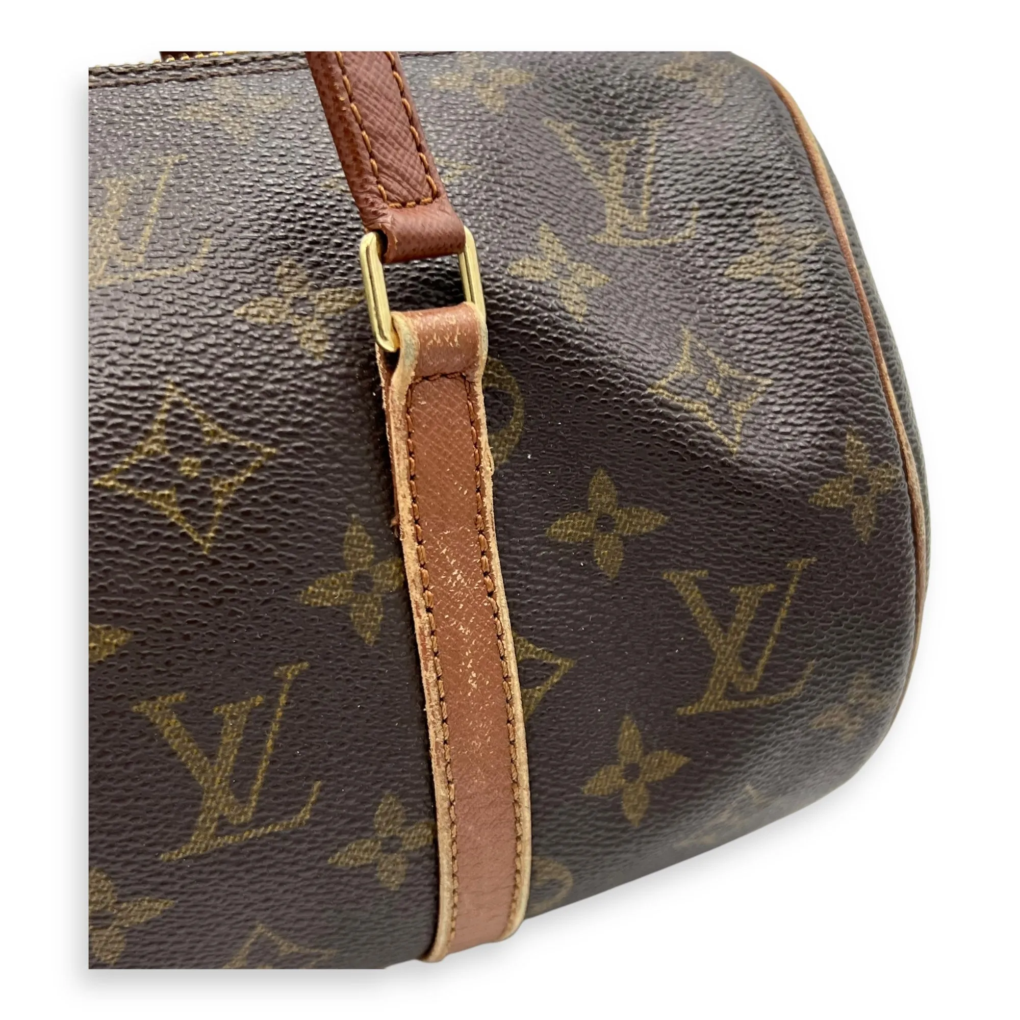 Papillon 30 Brown Top Handle Bag in Monogram Coated Canvas, Gold hardware