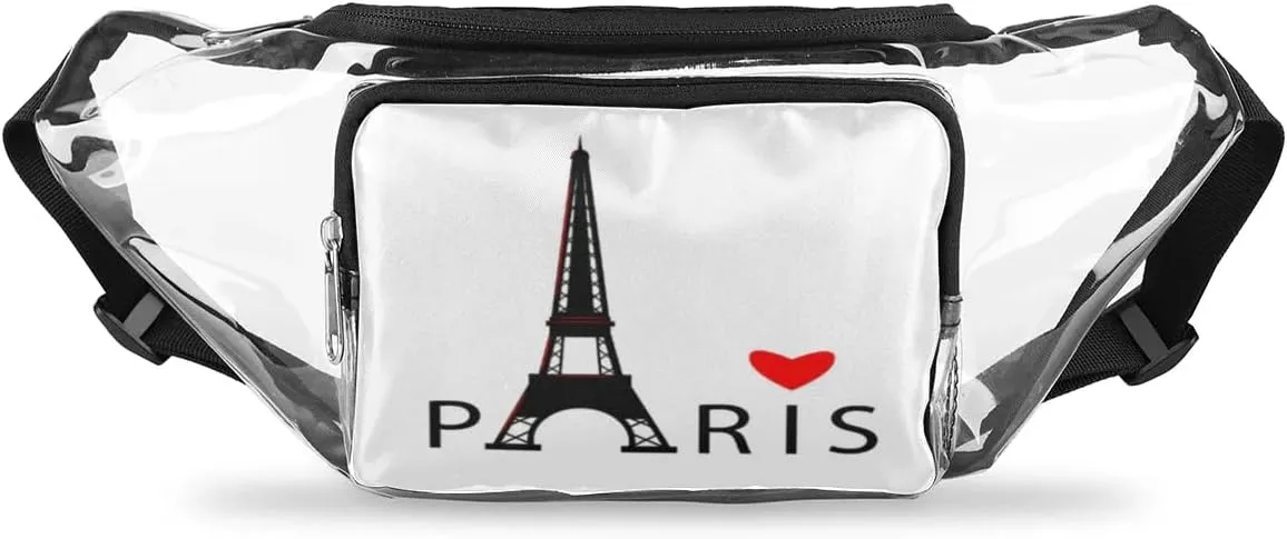 Paris Eiffel Tower Clear Fanny Pack Stadium Approved Clear Crossbody Belt Bag for Women Men Transparent Waist Bag with Adjustable Strap for Concerts Sports Events Travel
