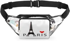 Paris Eiffel Tower Clear Fanny Pack Stadium Approved Clear Crossbody Belt Bag for Women Men Transparent Waist Bag with Adjustable Strap for Concerts Sports Events Travel