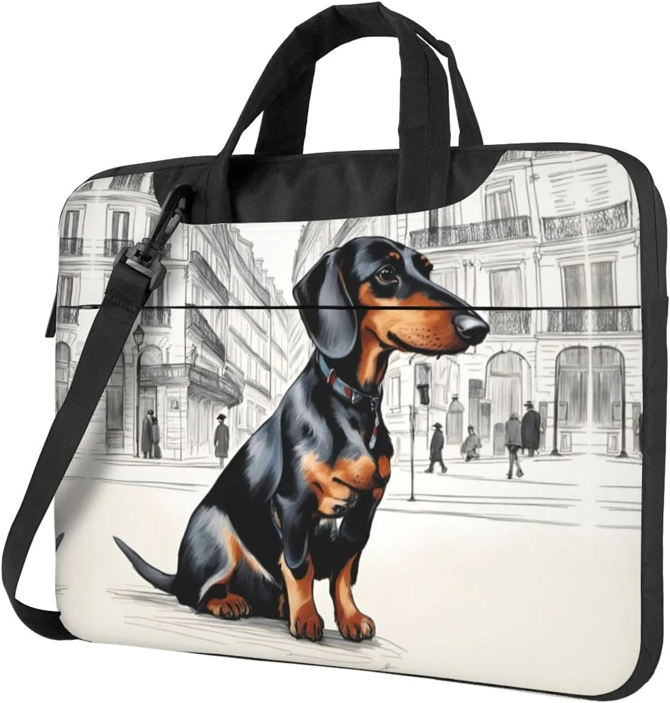 Parisian Dachshund Portable Shoulder & Handheld Laptop Bag With Stylish Design For 13-15.6 Inch Multi-Functional