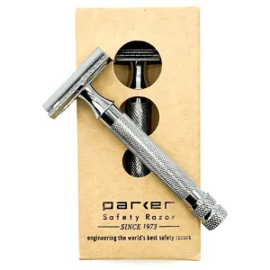 Parker 91R Double Edge Safety Razor - Three-Piece Heavyweight Safety Razor with Brass Frame & Chrome Plated Knurled Handle -5 Premium Parker Platinum Double Edge Razor Blades Included