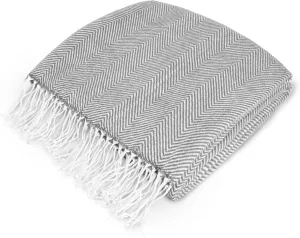Pavilia Light Gray Herringbone Throw for Couch, Decorative Outdoor Accent Blanket, Faux Cashmere, 50x60