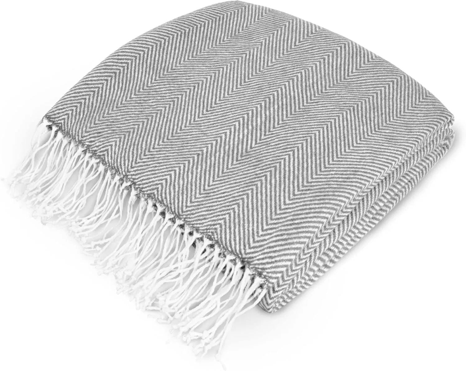 Pavilia Light Gray Herringbone Throw for Couch, Decorative Outdoor Accent Blanket, Faux Cashmere, 50x60