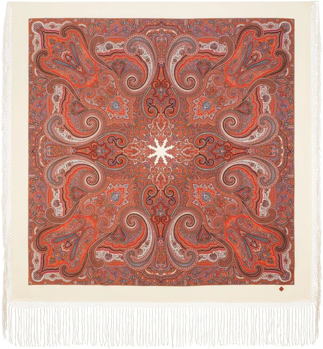Pavlovo Posad Russian Shawl 100% Wool 58x58 Pashmina Scarf 148x148 cm Huge Wrap silk tassels fringe 1292-0