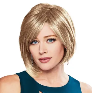 Peace Chin-Length Chic Layered Side Swept Wig by Hairuwear, Average Size Cap, Brown Grey