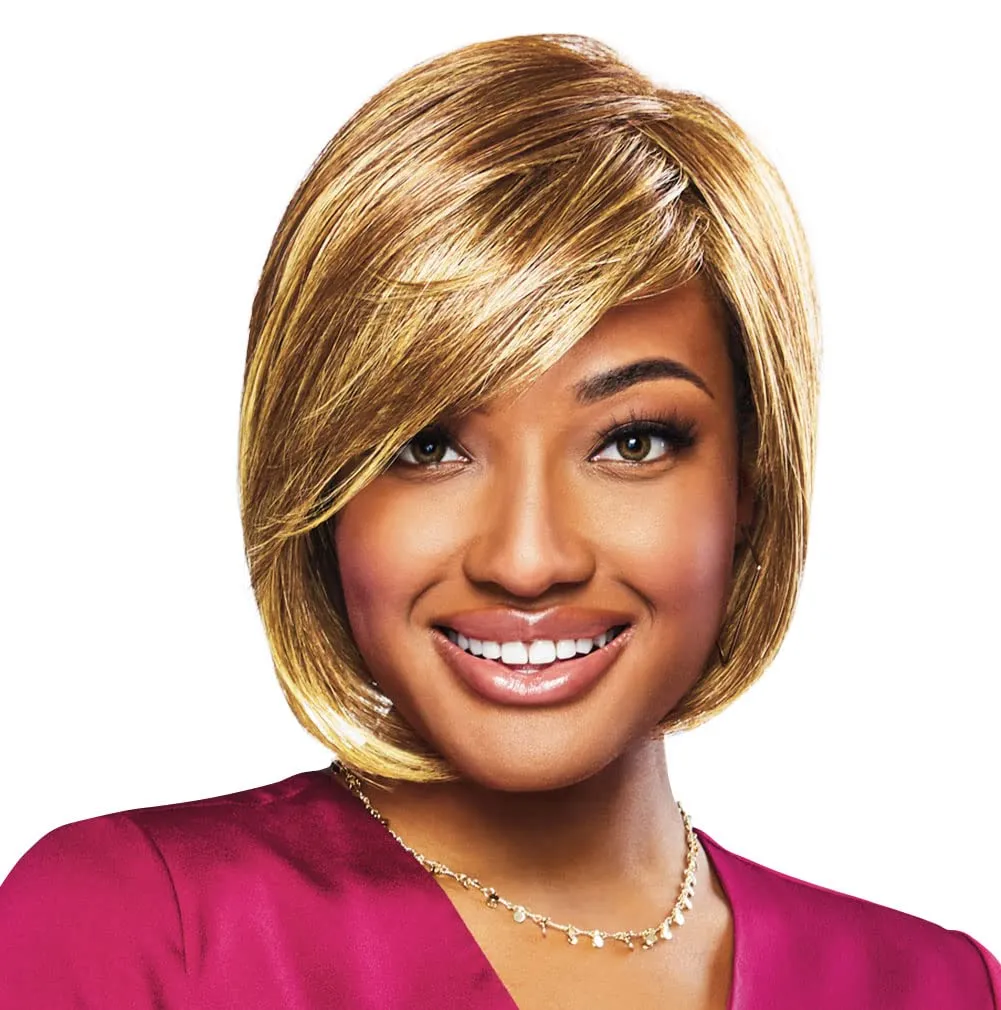 Peace Chin-Length Chic Layered Side Swept Wig by Hairuwear, Average Size Cap, Dark Blonde