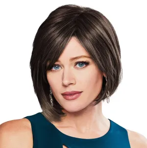 Peace Chin-Length Chic Layered Side Swept Wig by Hairuwear, Average Size Cap, Dark Brown