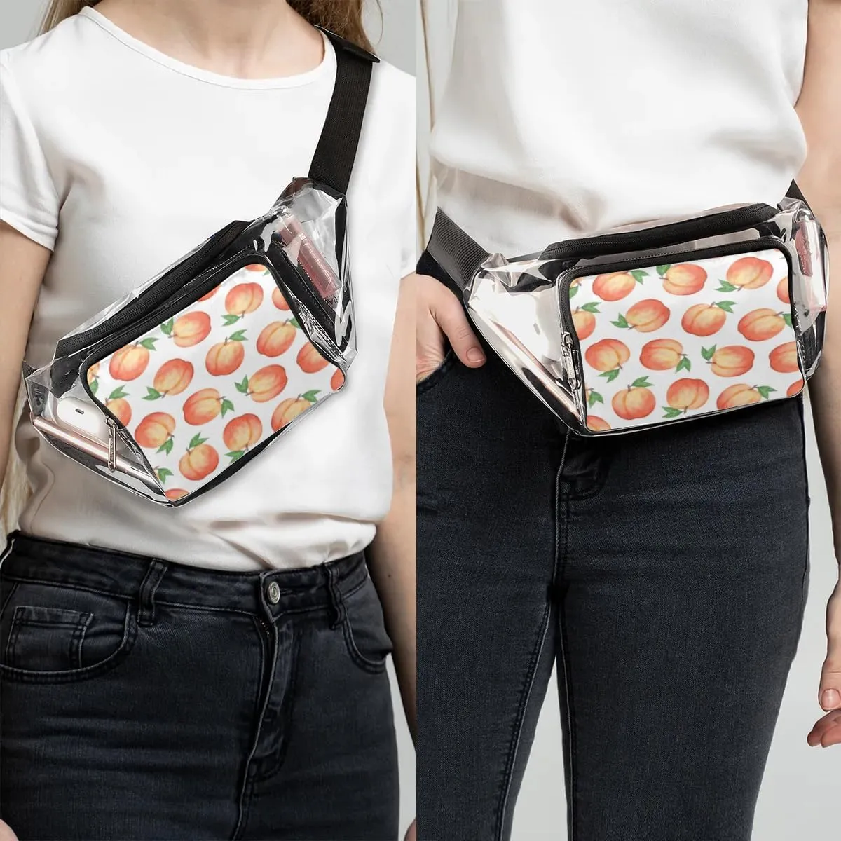 Peach Clear Fanny Pack Stadium Approved Clear Crossbody Belt Bag for Women Men Transparent Waist Bag with Adjustable Strap for Concerts Sports Events Travel
