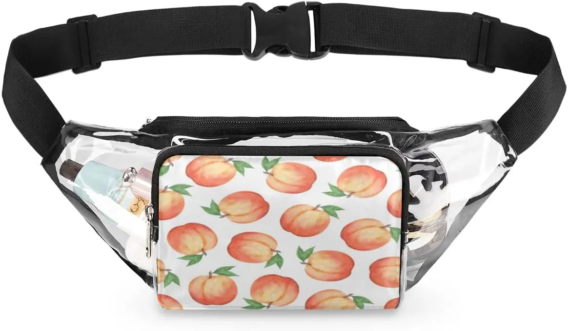 Peach Clear Fanny Pack Stadium Approved Clear Crossbody Belt Bag for Women Men Transparent Waist Bag with Adjustable Strap for Concerts Sports Events Travel