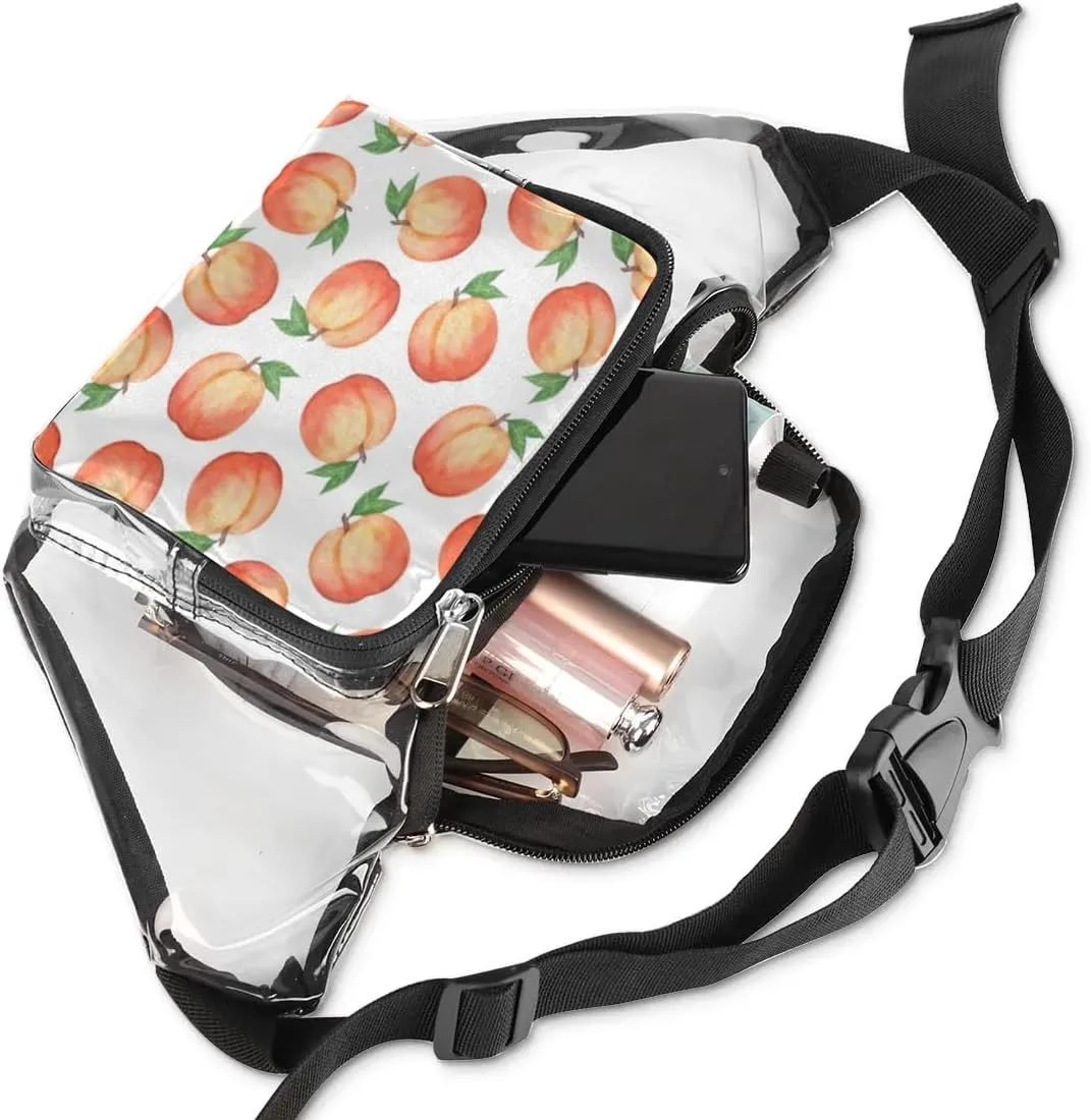 Peach Clear Fanny Pack Stadium Approved Clear Crossbody Belt Bag for Women Men Transparent Waist Bag with Adjustable Strap for Concerts Sports Events Travel