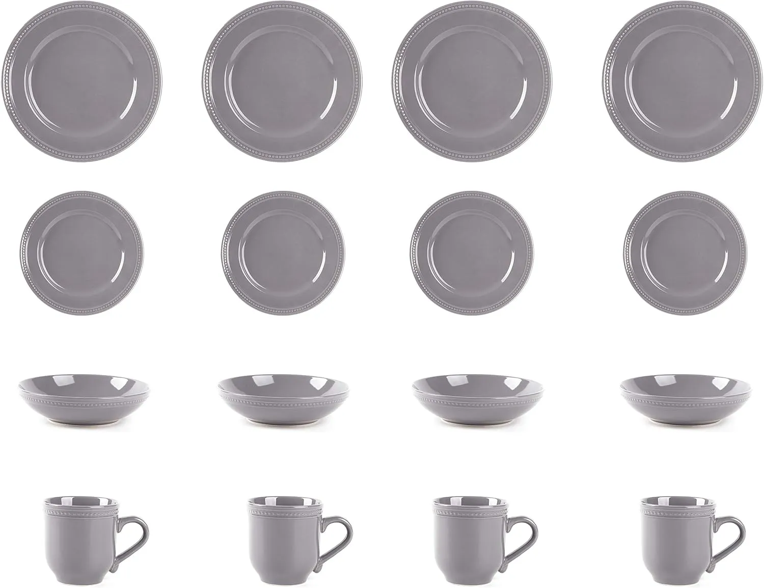 Pearl Dots Stoneware Dinnerware (16pc Set, Grey)