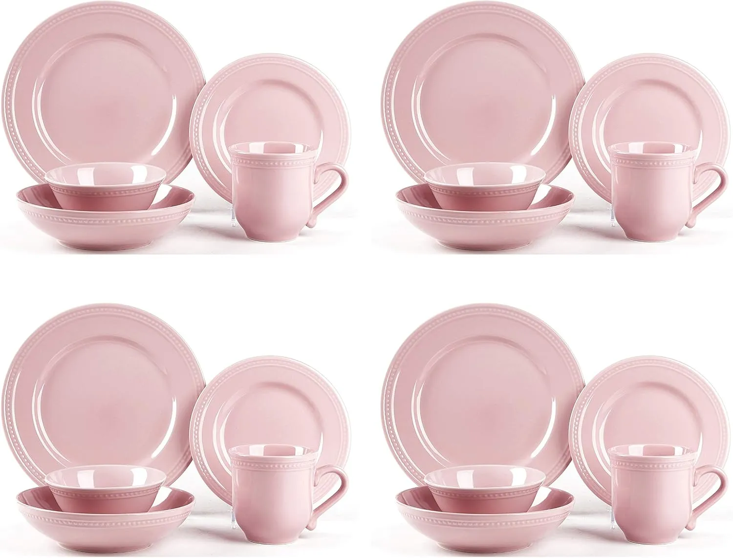 Pearl Dots Stoneware Dinnerware Set (20pc Set, Pink)