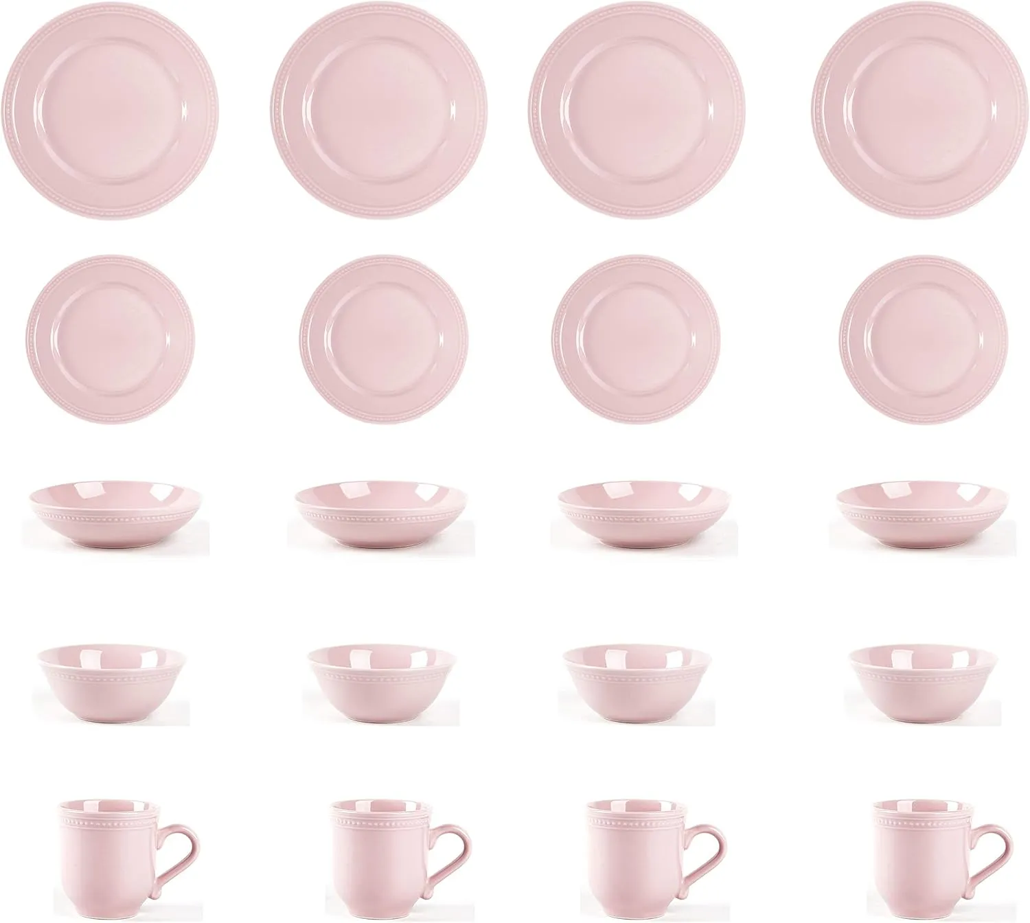 Pearl Dots Stoneware Dinnerware Set (20pc Set, Pink)