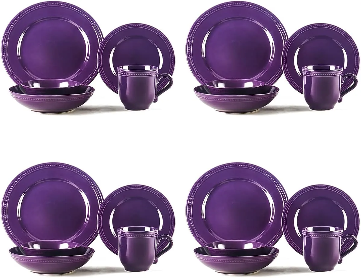 Pearl Dots Stoneware Dinnerware Set (20pc Set, Purple)