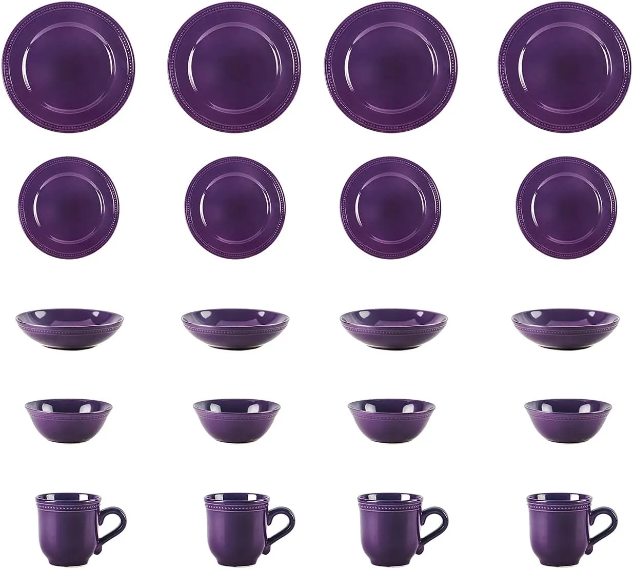 Pearl Dots Stoneware Dinnerware Set (20pc Set, Purple)