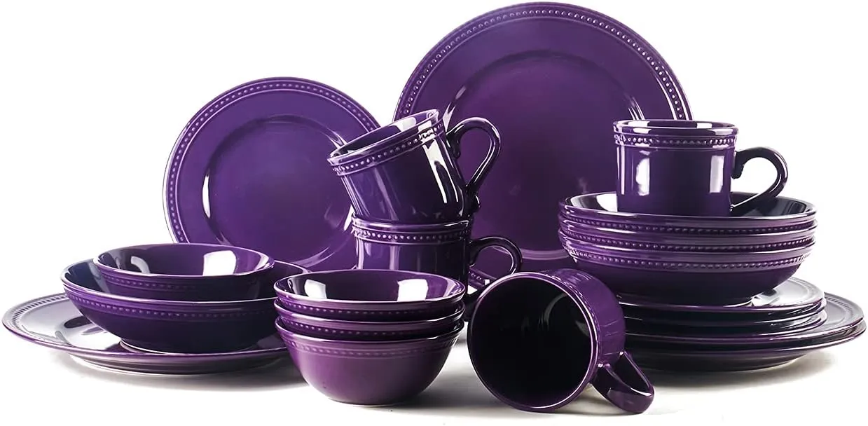 Pearl Dots Stoneware Dinnerware Set (20pc Set, Purple)