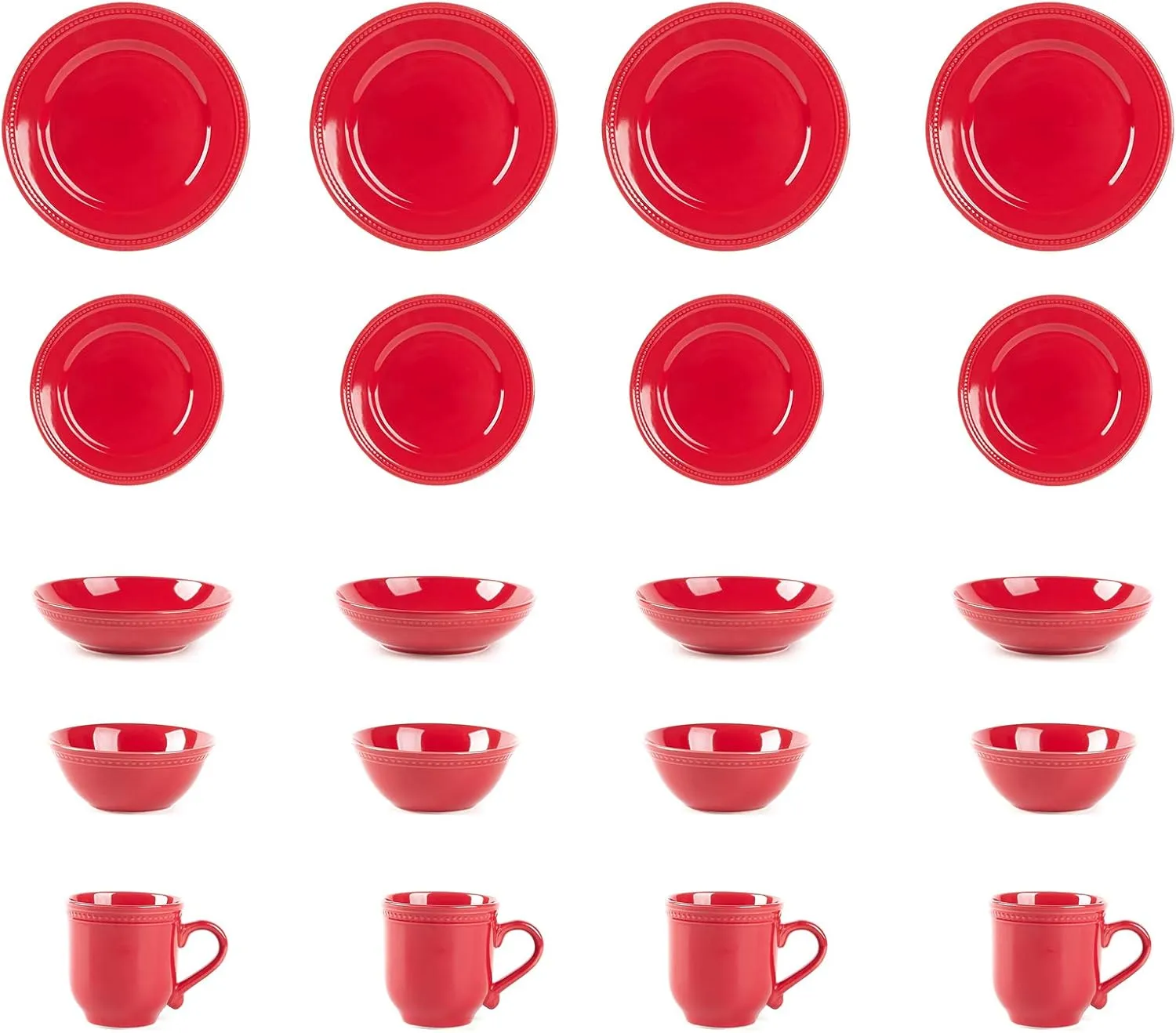 Pearl Dots Stoneware Dinnerware Set (20pc Set, Red)