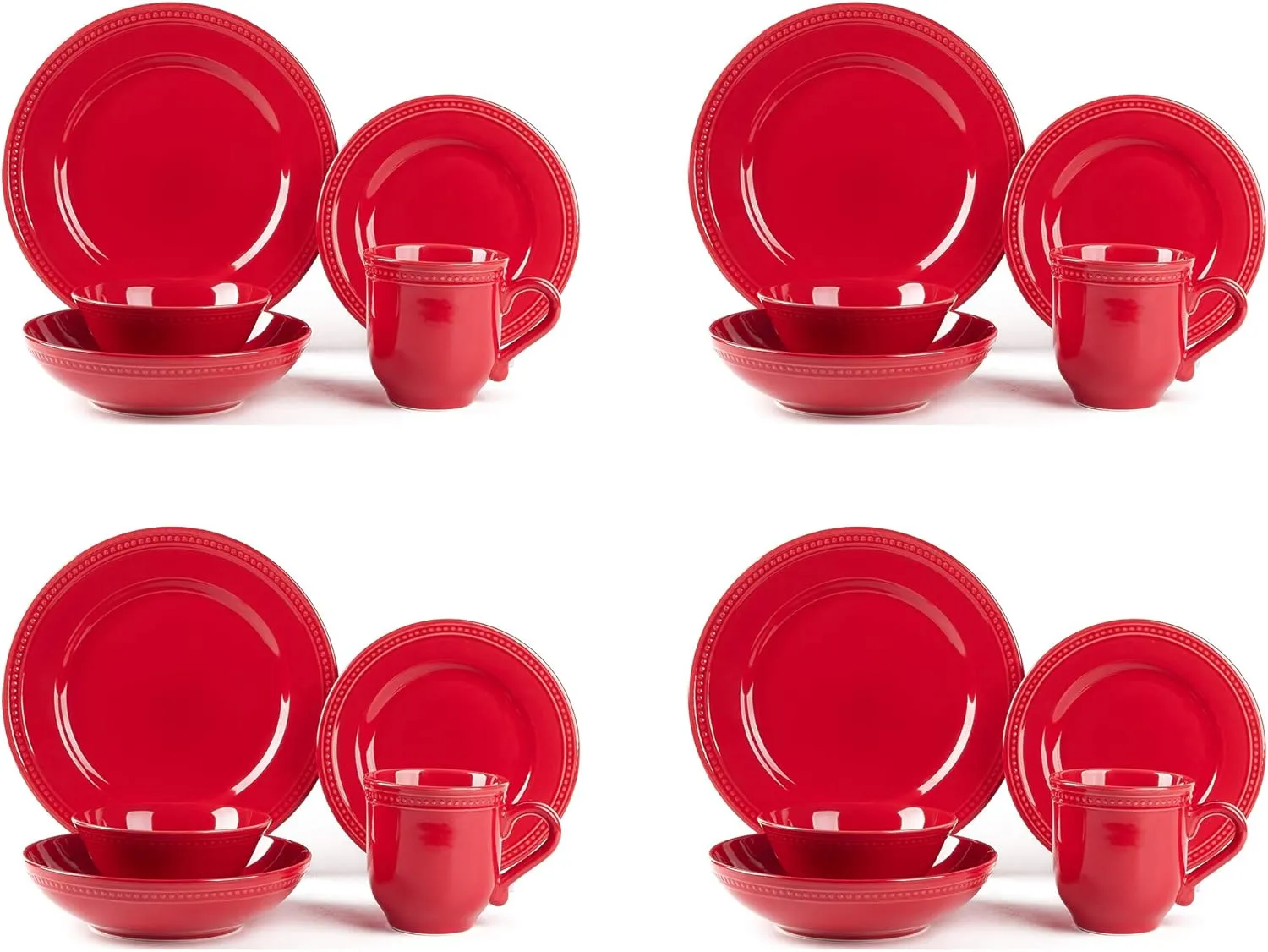 Pearl Dots Stoneware Dinnerware Set (20pc Set, Red)