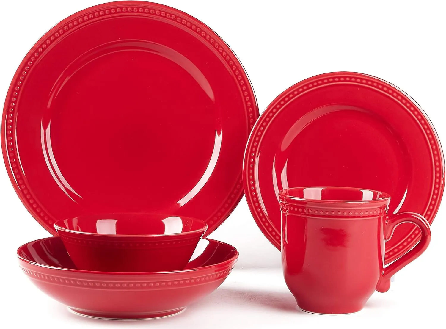 Pearl Dots Stoneware Dinnerware Set (20pc Set, Red)