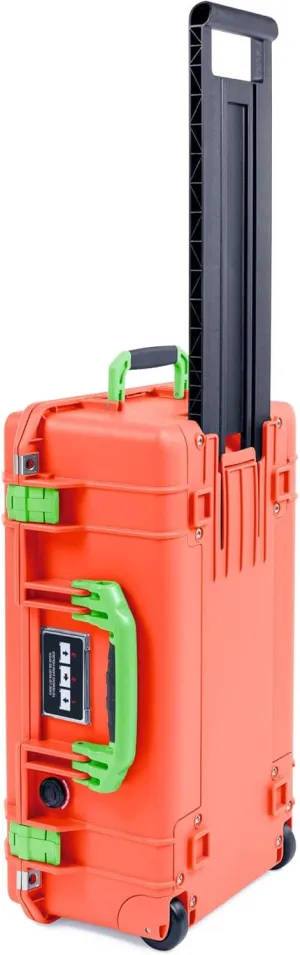 Pelican Orange & Lime Green 1535 Air case. Comes empty and with wheels. Carry-on.