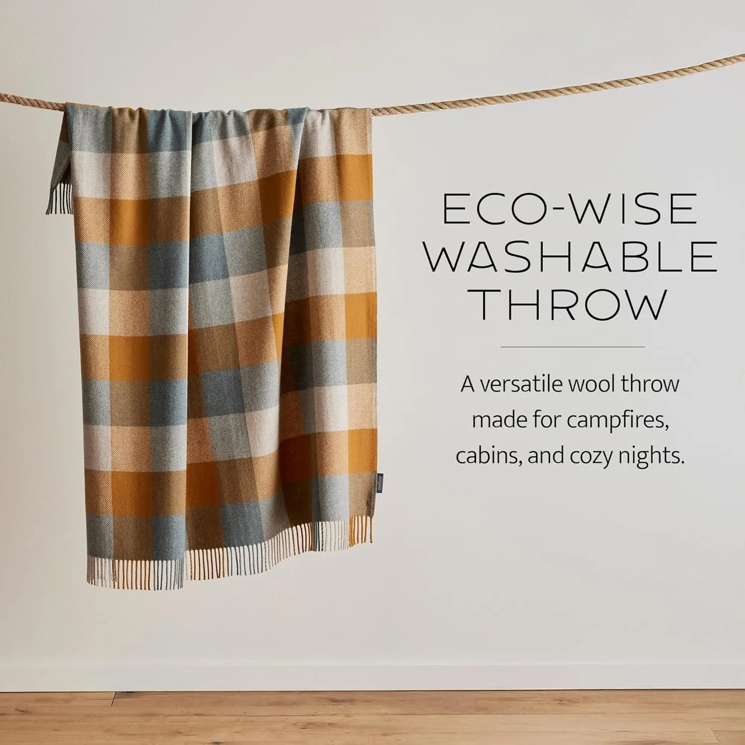 Pendleton, Eco-Wise Washable Wool Throw with Fringe, Black / Ivory