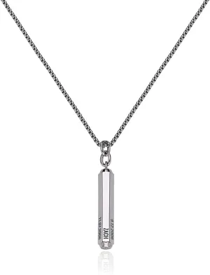 Personalized 3D Engraved Hexagon Bar Necklace with Diamonds Option for Men, Him, Dad in Stainless Steel