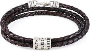Personalized Braided Leather Bracelet with Silver or Gold Beads for Him, Men - Custom Gift for Father's Day - Genuine Leather - Engraved Sterling Silver or 14K Solid Gold Beads - By MYKA