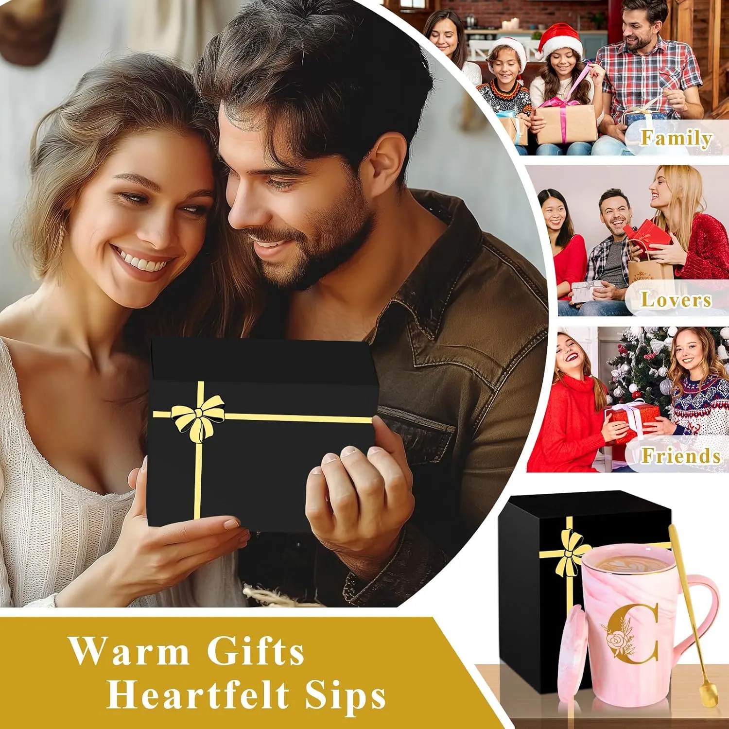 Personalized Ceramic Coffee Mug with Lid Tea Cup Girlfriend Gf Gifts Future Mrs Her Women Boyfriend 1 One Year Anniversary Meaningful Cute Romantic Christmas Xmas First Valentines I Love You More,C