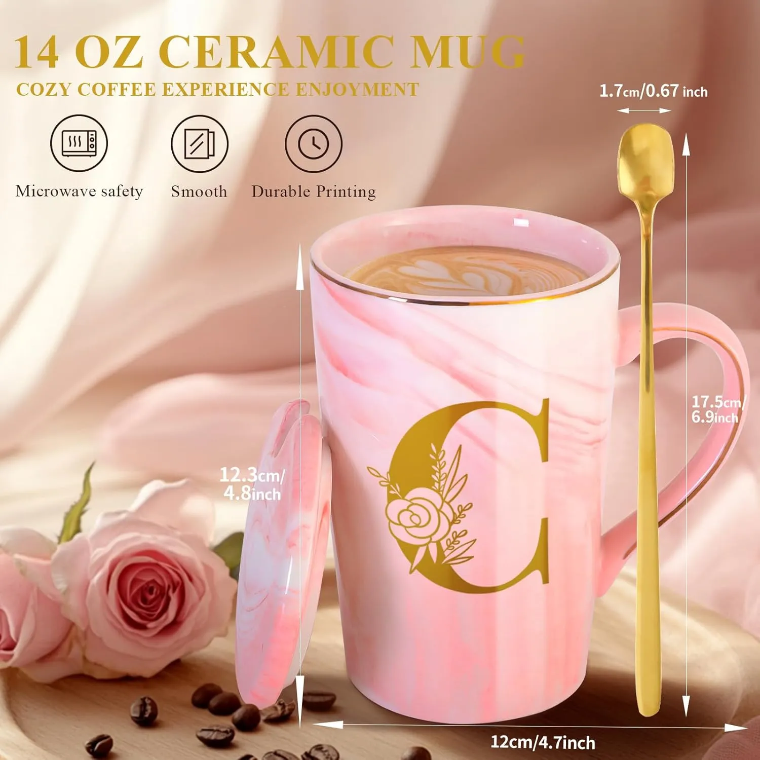 Personalized Ceramic Coffee Mug with Lid Tea Cup Girlfriend Gf Gifts Future Mrs Her Women Boyfriend 1 One Year Anniversary Meaningful Cute Romantic Christmas Xmas First Valentines I Love You More,C