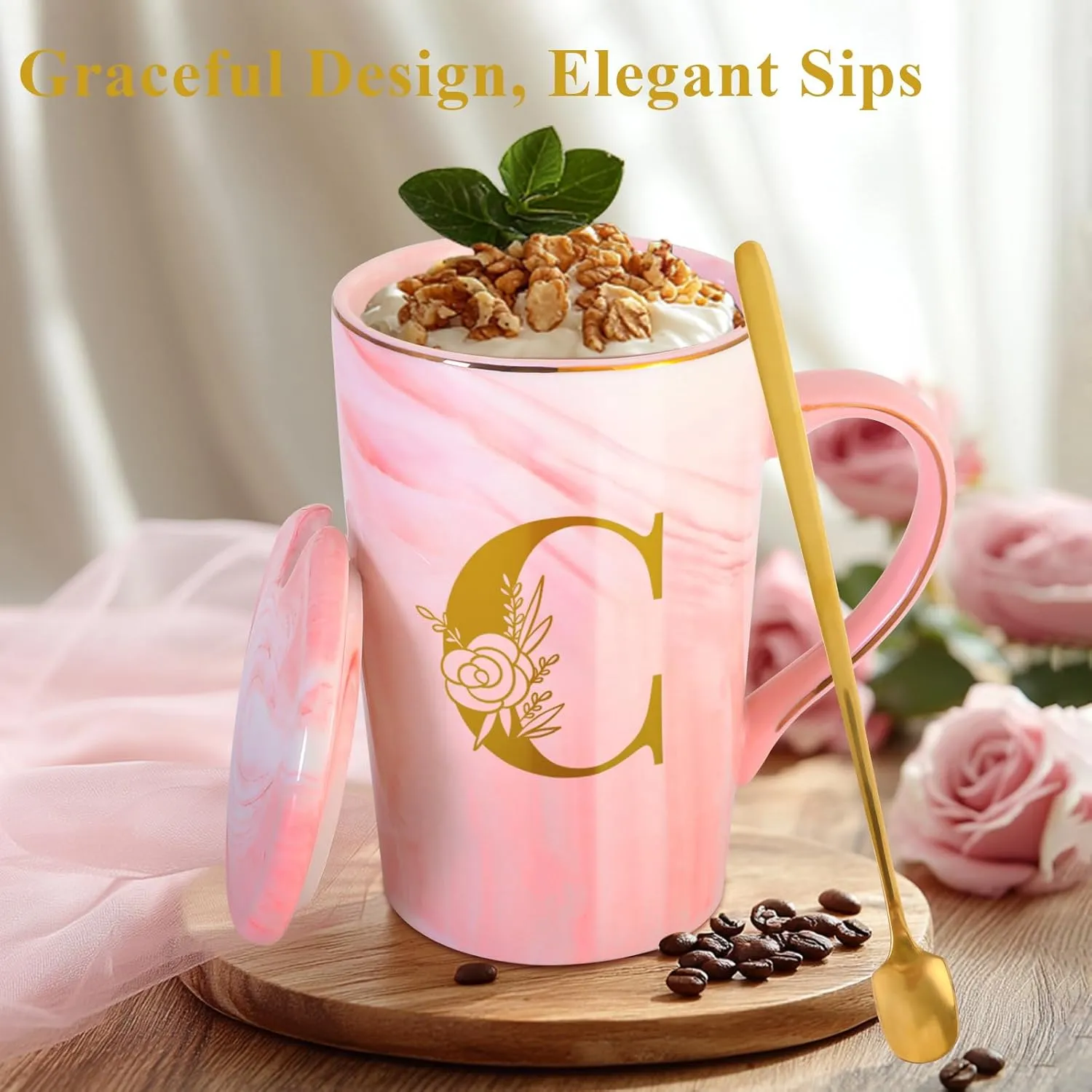 Personalized Ceramic Coffee Mug with Lid Tea Cup Girlfriend Gf Gifts Future Mrs Her Women Boyfriend 1 One Year Anniversary Meaningful Cute Romantic Christmas Xmas First Valentines I Love You More,C
