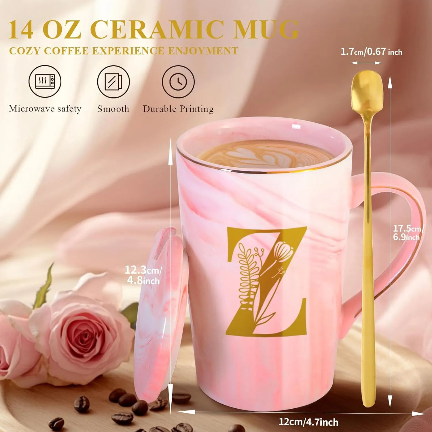 Personalized Ceramic Coffee Mug with Lid Tea Cup Women Men Teacher Gifts Female Male Preschool Kindergarten Pre K Prek Middle High School First Year 1st 2nd 3rd 4th 5th Grade,Z