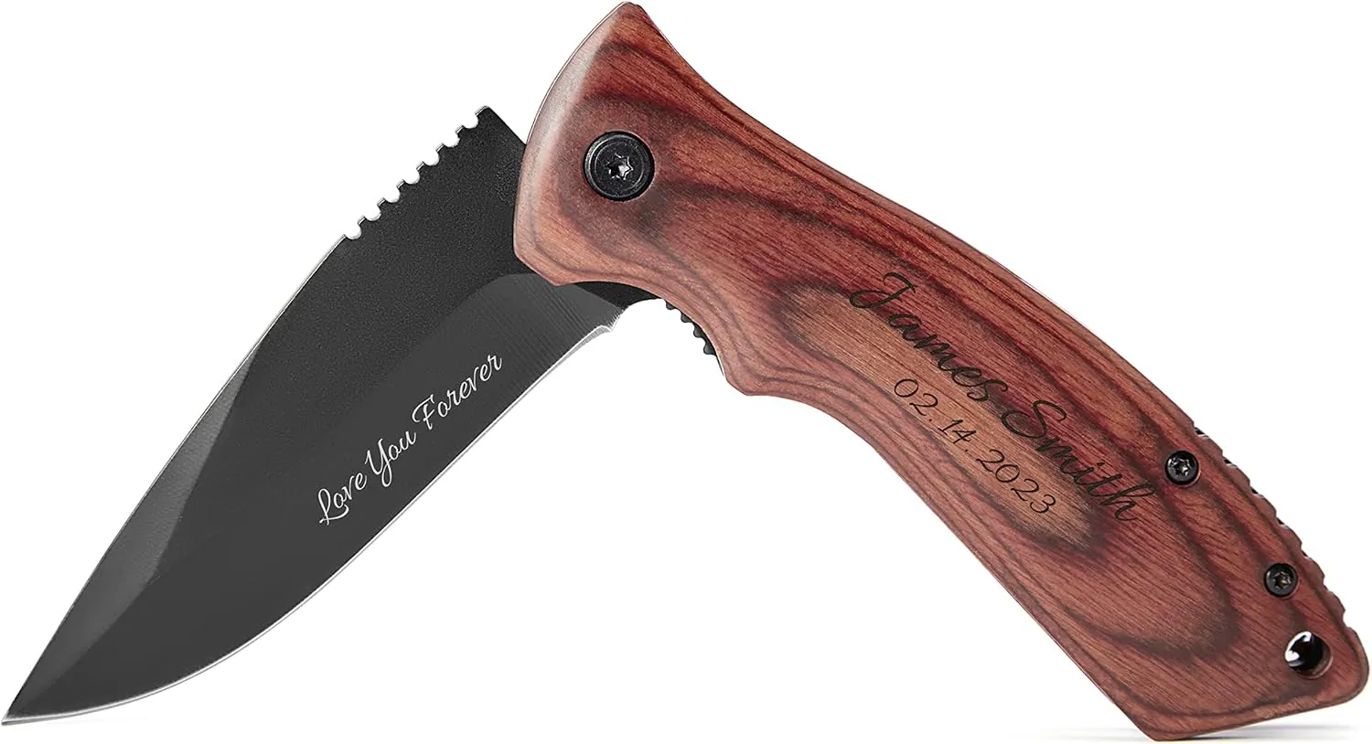 Personalized Custom Engraved Pocket Folding Knife with Wood Box for Boyfriend Husband Dad Son - Men Unique Fishing Hunting Knife - Valentines Birthday Christmas Anniversary Fathers Day Graduation Gift