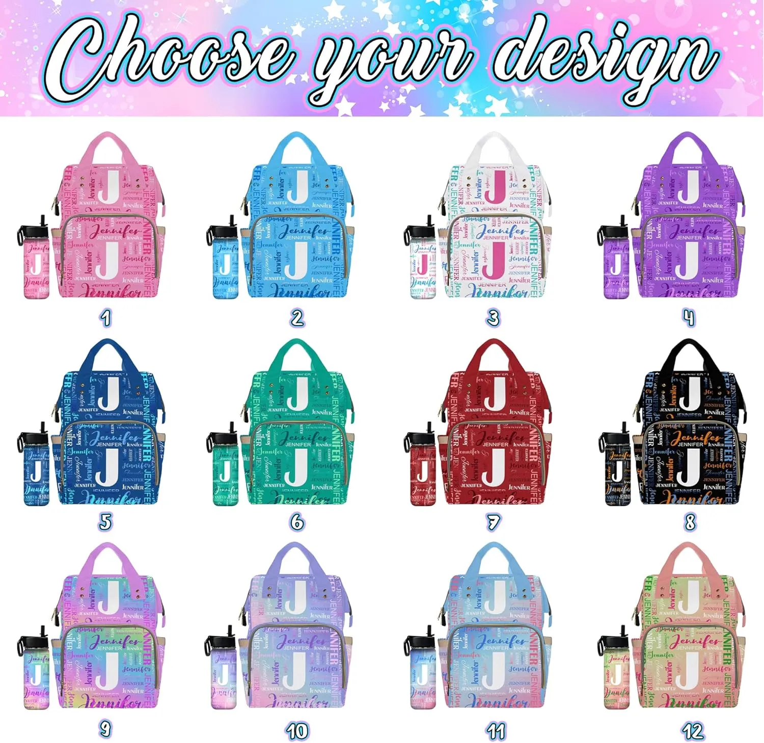 Personalized Diaper Bag Customized Monogram Purple Waterproof Nursing Bags Custom Mommy Daypack with Name for Travel Outside Daily Use