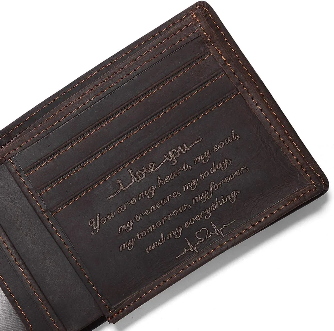 Personalized Engraved Leather Wallet for Dad Son Husband Boyfriend - Perfect for Christmas Anniversary Birthday Fathers Day Valentines Graduation Wedding - Custom Love Message Bifold Wallets for Men
