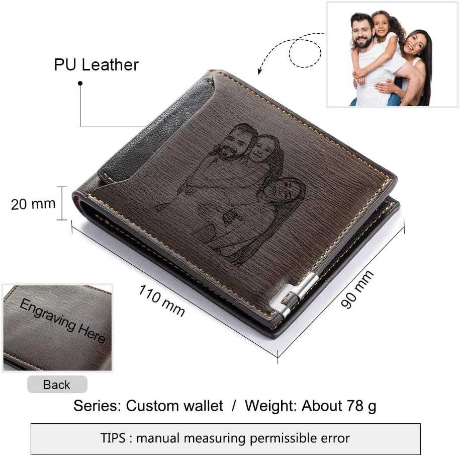 Personalized Engraved Wallet, Custom Photo Wallets for Men, Engraved Customized Leather Wallet for Men, Dad, Son, BF