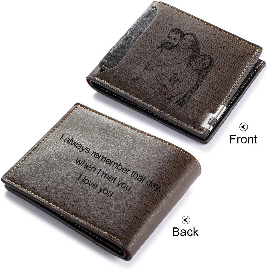 Personalized Engraved Wallet, Custom Photo Wallets for Men, Engraved Customized Leather Wallet for Men, Dad, Son, BF