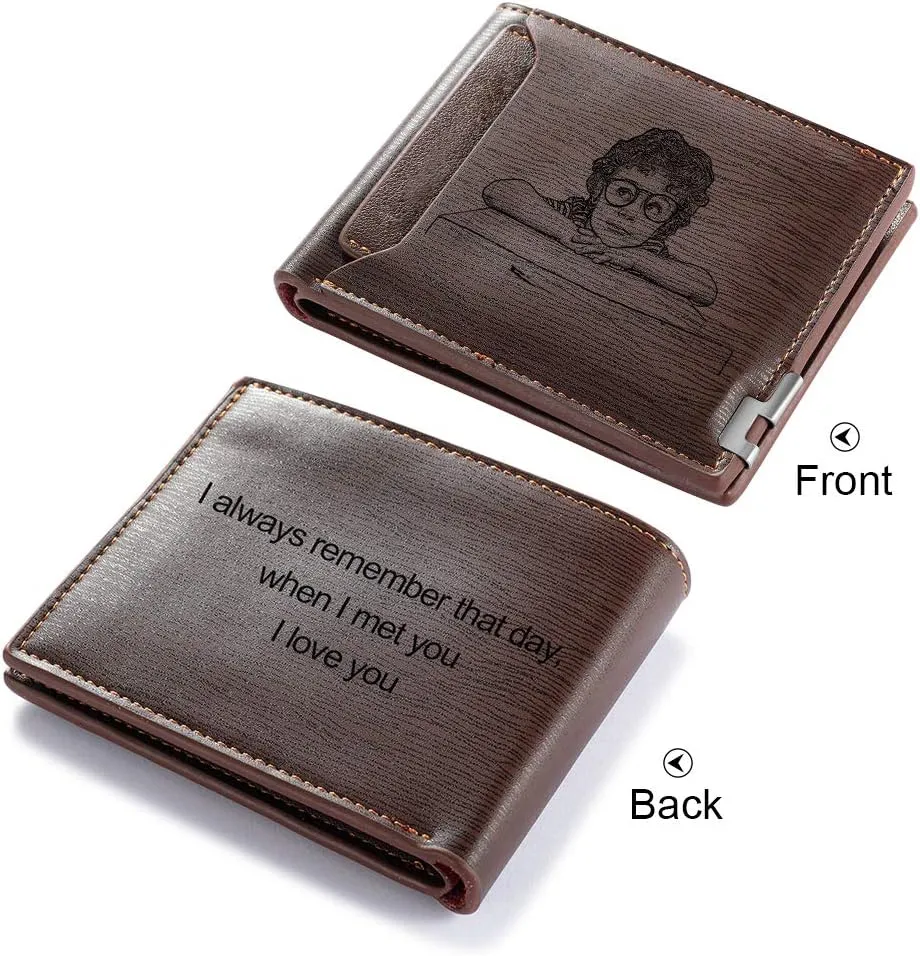 Personalized Engraved Wallet, Custom Photo Wallets for Men, Engraved Customized Leather Wallet for Men, Dad, Son, BF