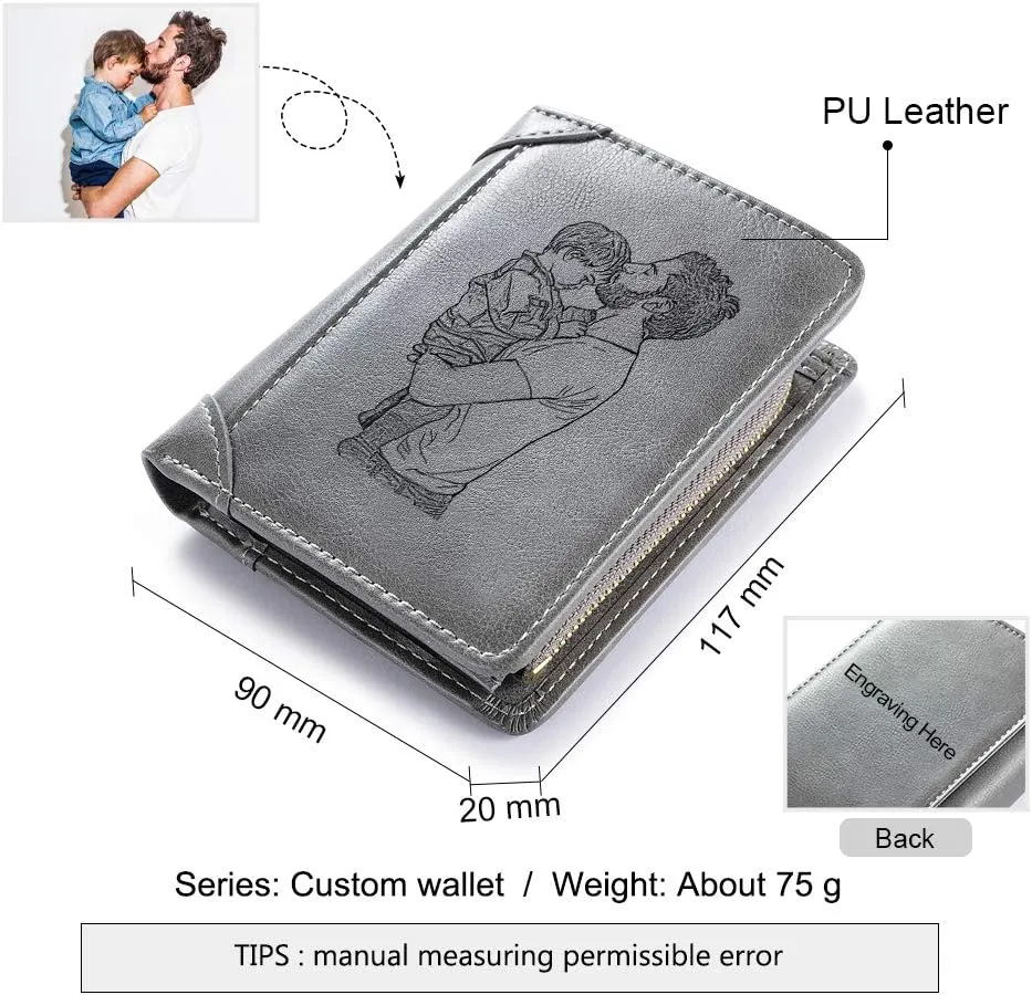 Personalized Engraved Wallet, Custom Photo Wallets for Men, Engraved Customized Leather Wallet for Men, Dad, Son, BF