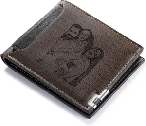 Personalized Engraved Wallet, Custom Photo Wallets for Men, Engraved Customized Leather Wallet for Men, Dad, Son, BF