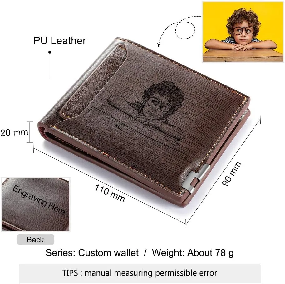 Personalized Engraved Wallet, Custom Photo Wallets for Men, Engraved Customized Leather Wallet for Men, Dad, Son, BF