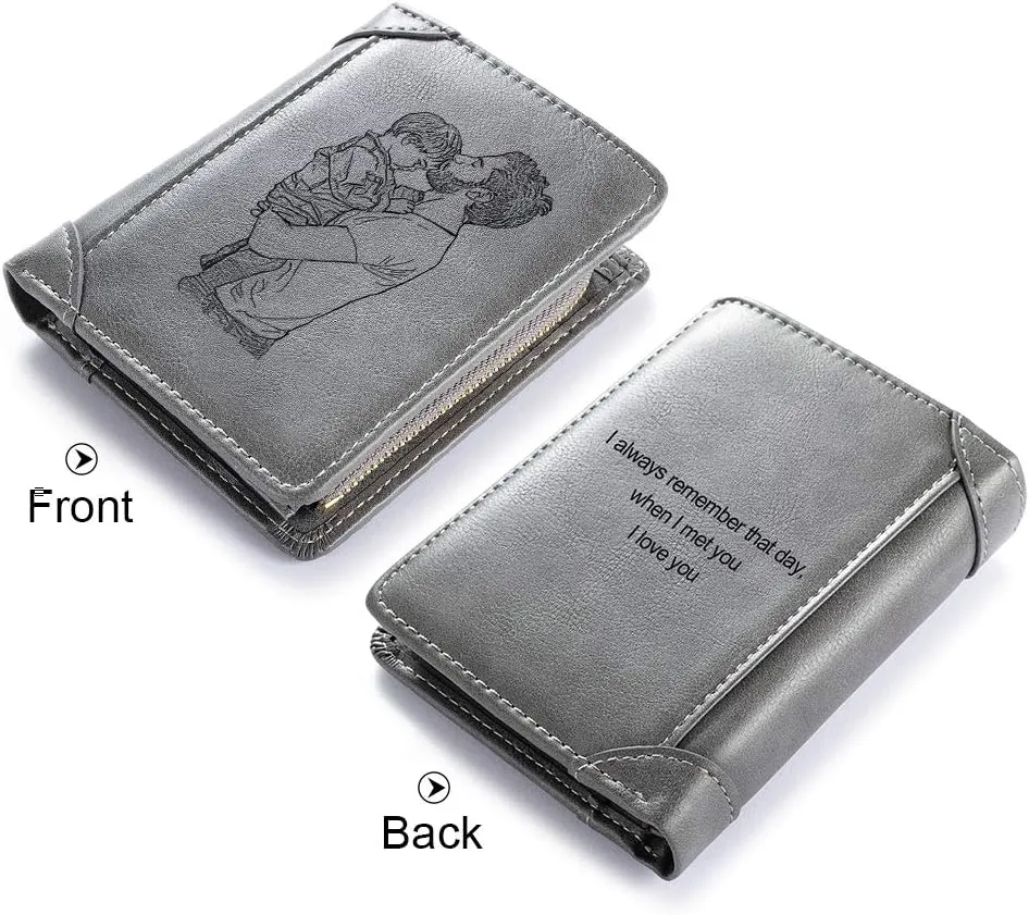 Personalized Engraved Wallet, Custom Photo Wallets for Men, Engraved Customized Leather Wallet for Men, Dad, Son, BF