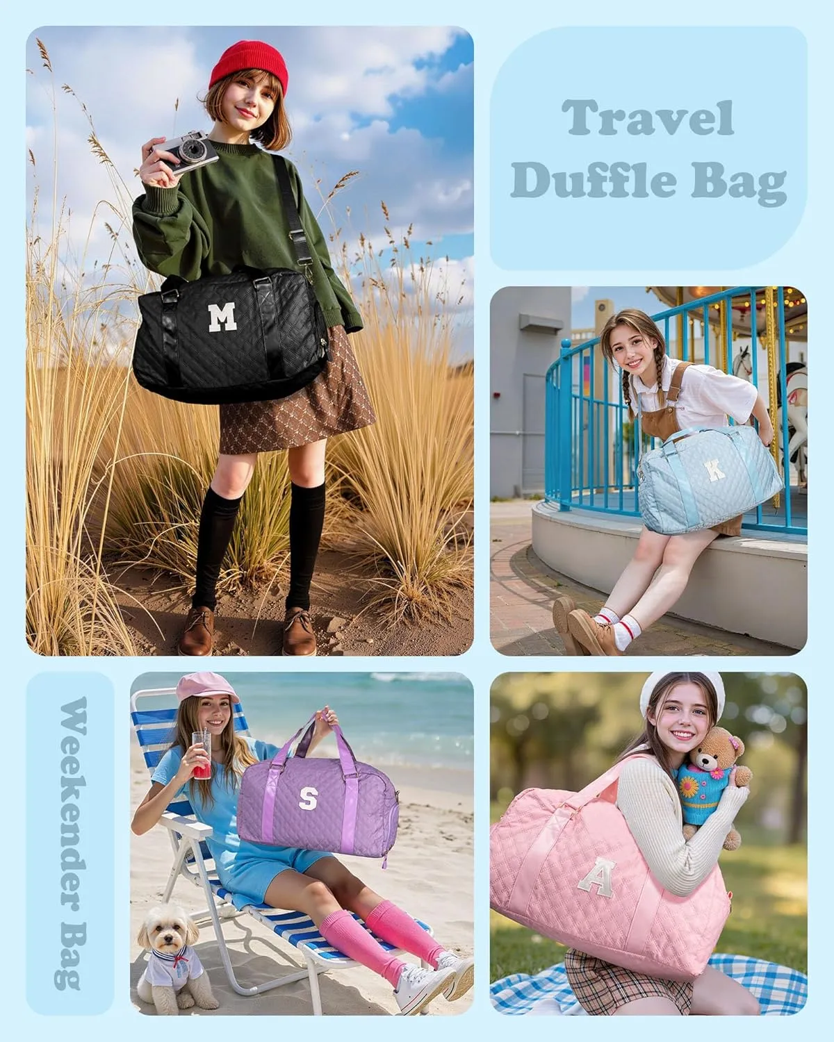Personalized Gifts for Girls 8-18 Age, Initial Travel Duffel Bag, Gym Bag, Gift for Kids, Monogram Overnight Bag, Niece Gifts Mother In Law Gifts Birthday Gifts, Graduation Gifts