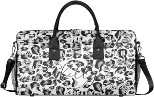 Personalized Initial Travel Duffel Bag, Sports Gym Bag, Custom Name Weekender Bag Monogram Overnight Bag Birthday Gifts Daughter Gifts Friend Gifts Black White Leopard