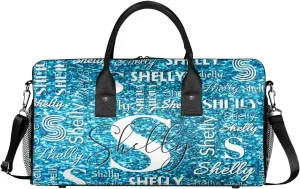 Personalized Initial Travel Duffel Bag, Sports Gym Bag, Custom Name Weekender Bag Monogram Overnight Bag Birthday Gifts Daughter Gifts Friend Gifts Blue Glitter