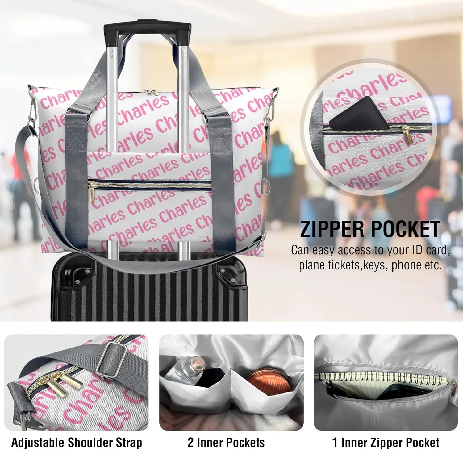 Personalized Initial Travel Duffel Bag,Birthday Gift Bag,Custom Sports Bag, Personalized Weekender Bag,Monogram Overnight Bag Gift,Overnight Weekender Bags Pink