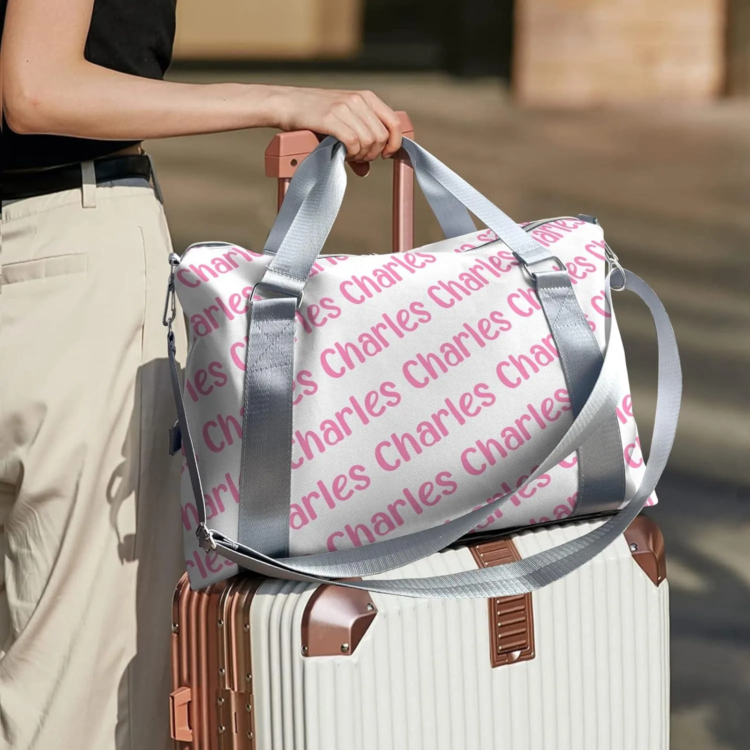 Personalized Initial Travel Duffel Bag,Birthday Gift Bag,Custom Sports Bag, Personalized Weekender Bag,Monogram Overnight Bag Gift,Overnight Weekender Bags Pink