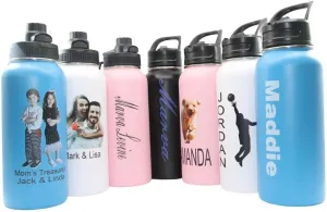 Personalized Insulated Stainless Steel Sports 18/32oz Water Bottle Custom Print Engraved Keeps Cold for 24 Hours Classic Easy To Carry Thermal Flasks Color & Design Choice (32oz Bottle W/Photo)