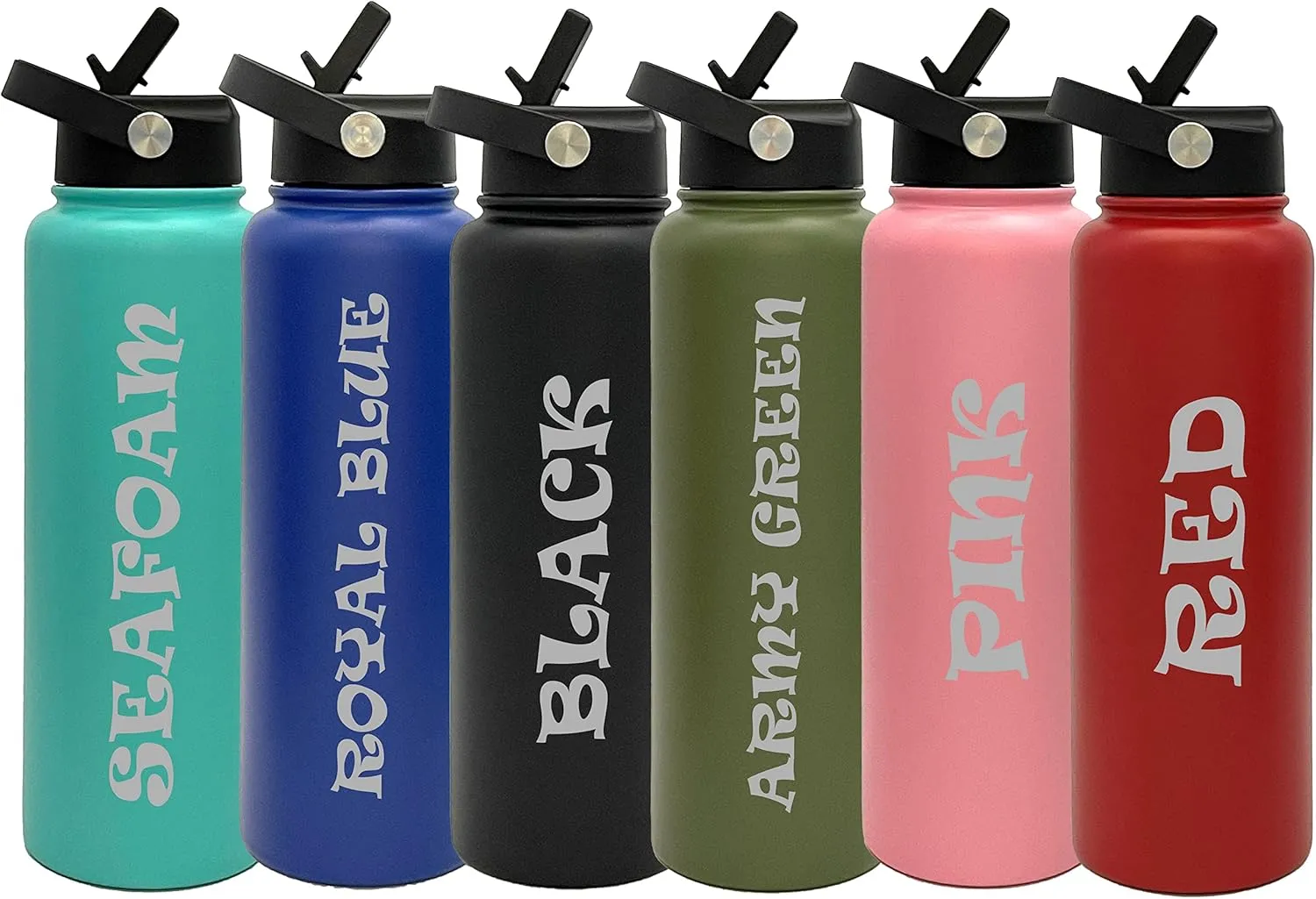 Personalized Insulated Tumblers, Double Wall Customized Bottles with Leak Proof Upgraded Slider Lid, Laser Engraved Text for Holidays, Gifts, Nurses and Relatives (40oz, Seafoam)