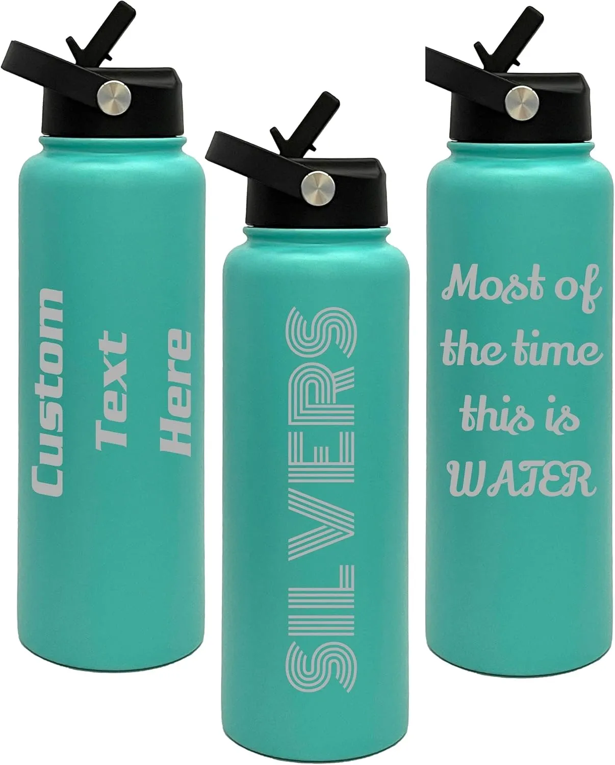 Personalized Insulated Tumblers, Double Wall Customized Bottles with Leak Proof Upgraded Slider Lid, Laser Engraved Text for Holidays, Gifts, Nurses and Relatives (40oz, Seafoam)
