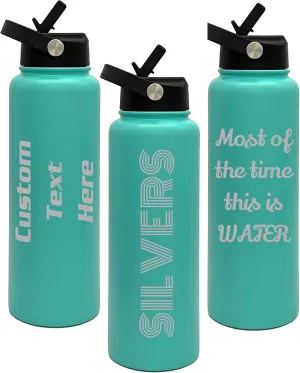 Personalized Insulated Tumblers, Double Wall Customized Bottles with Leak Proof Upgraded Slider Lid, Laser Engraved Text for Holidays, Gifts, Nurses and Relatives (40oz, Seafoam)